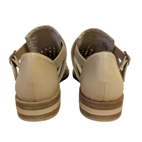 Freda Salvador Nude Spark Ankle‎ Strap Booties Woven Leather Boho Chic 7 NWOB - Picture 7 of 11